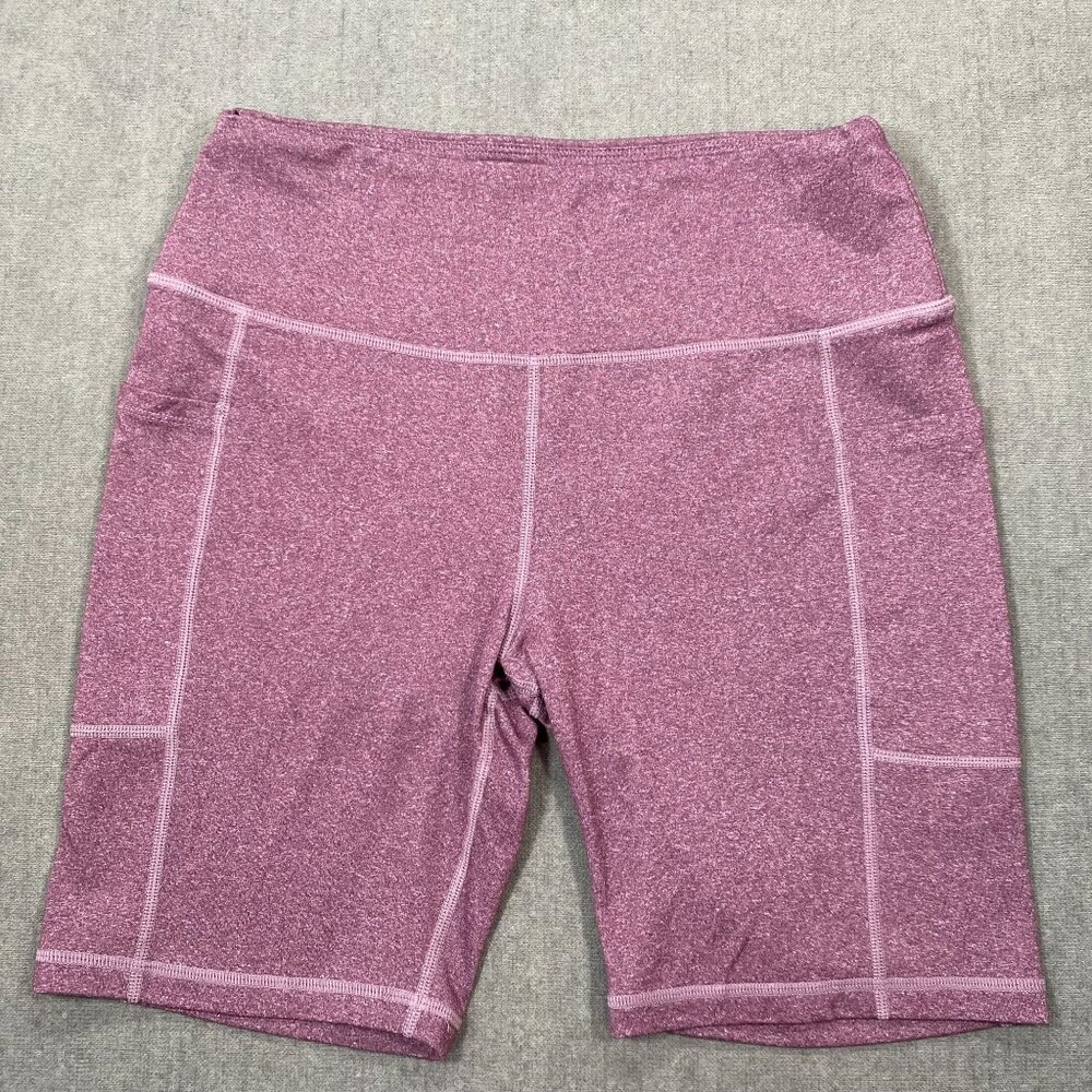 Ray Pose Womens Heather Purple Athletic Shorts Side Pockets & High Waist Design